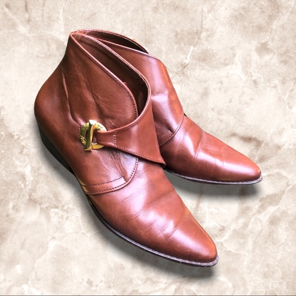 VINTAGE ETIENNE AIGNER BROWN MONK STRAP ANKLE BOOTS SZ 7.5 - Picture 2 of 16